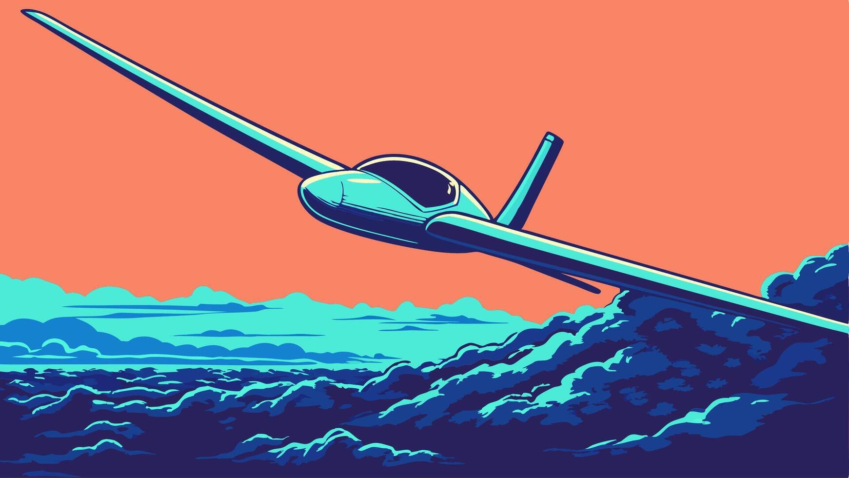 Glider Airplane Flying Above Clouds, Abstract Art vector