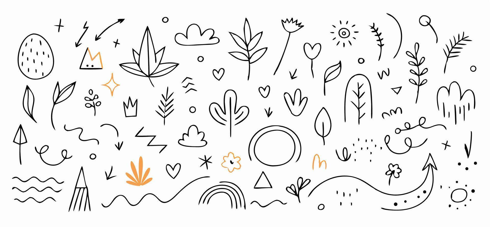 Hand drawn Doodle Collection Nature, Arrows, Shapes vector