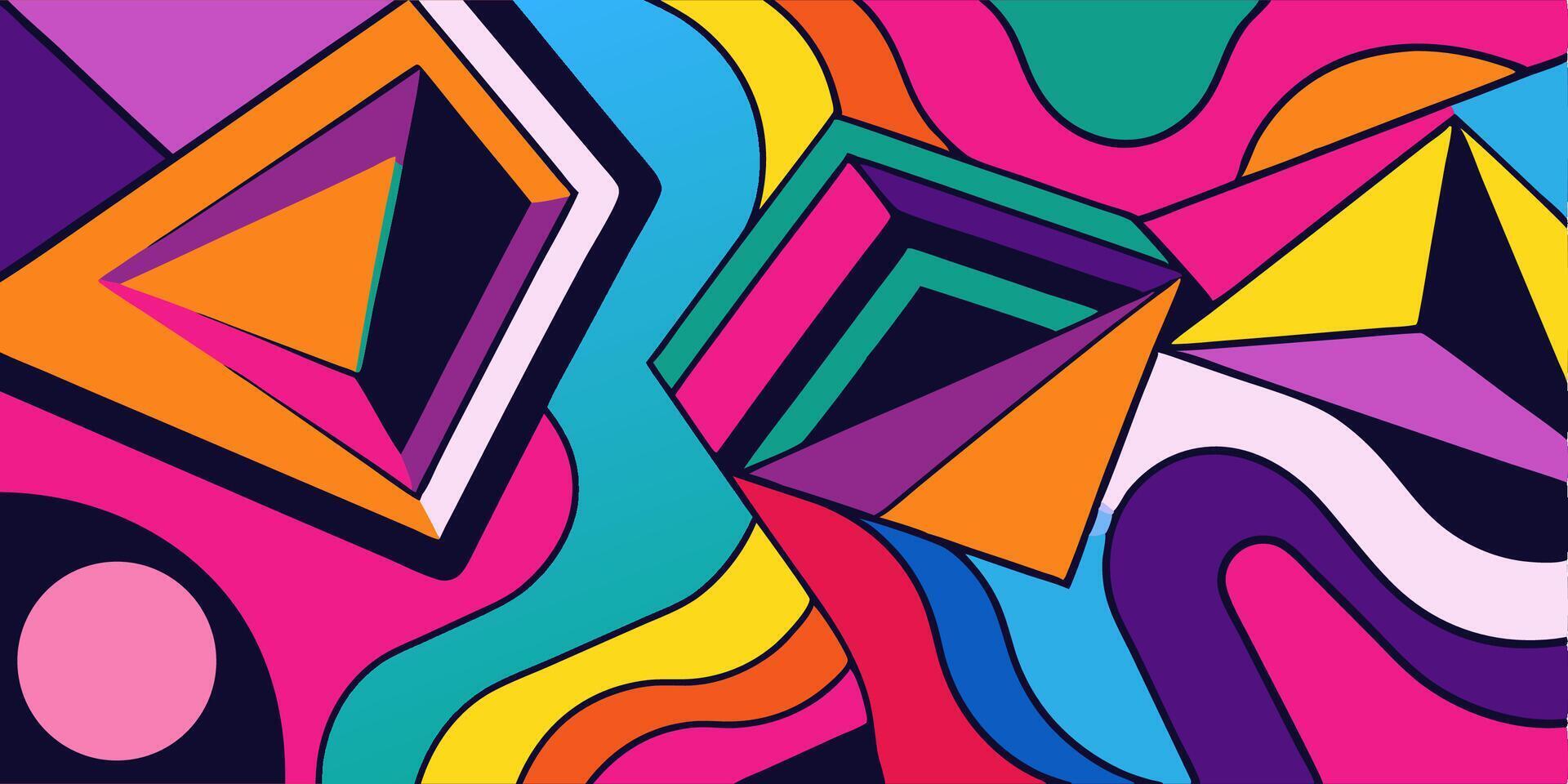 Vibrant Geometric Abstract Art Colorful Triangles and Cubes vector