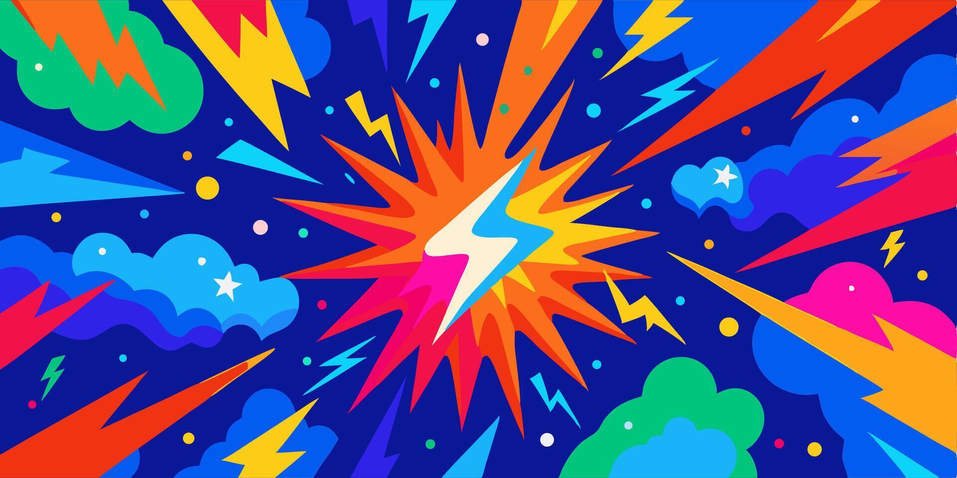 Vibrant Colorful Lightning Bolts and Explosions Background vector