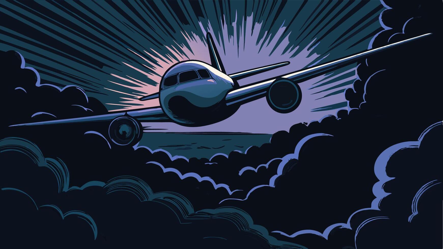 Airplane Flying Above Clouds at Sunset Air Travel vector
