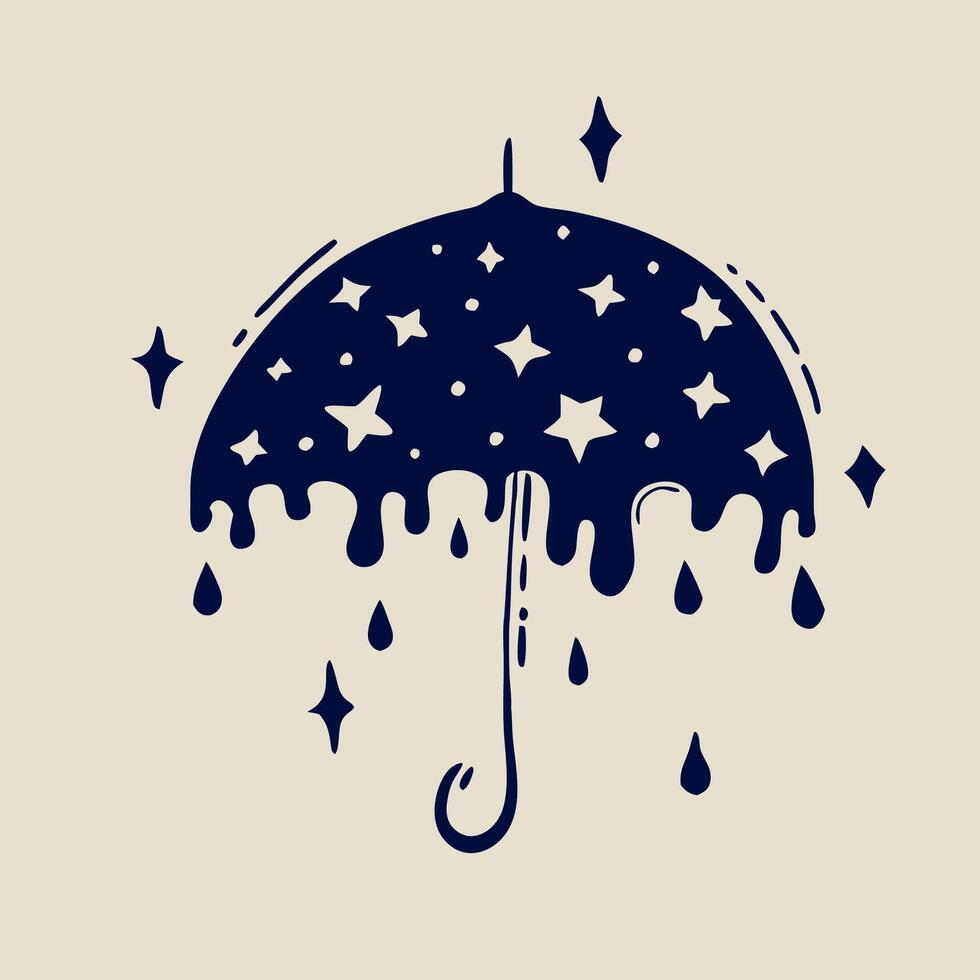 Melted Starry Night Umbrella Design, Dripping Ink Style vector