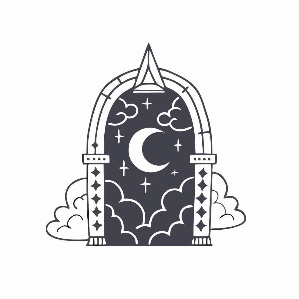 Gothic Archway Moon Night Sky Clouds Stars Design vector