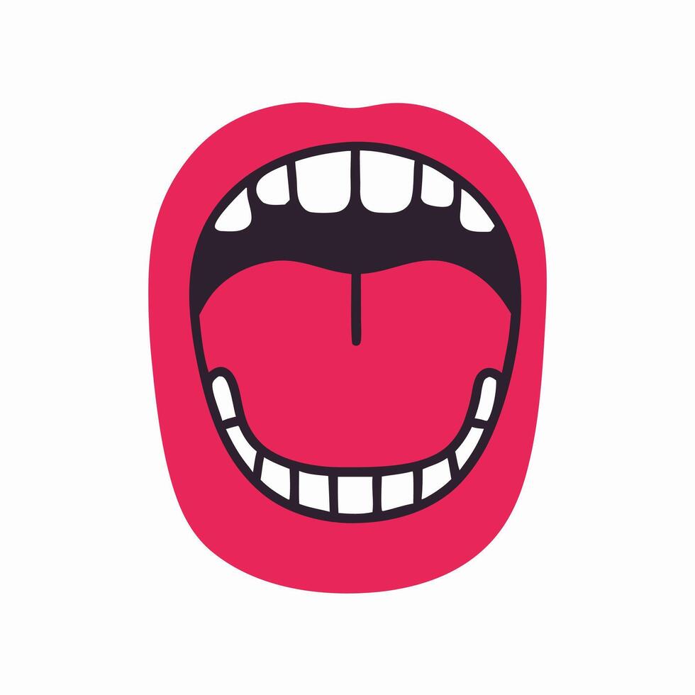 Open Mouth Illustration Graphic of a Wide Open Mouth with Teeth and Tongue vector