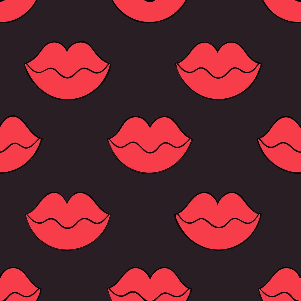 Seamless Red Lips Pattern Background Dark Red Lips Texture vector