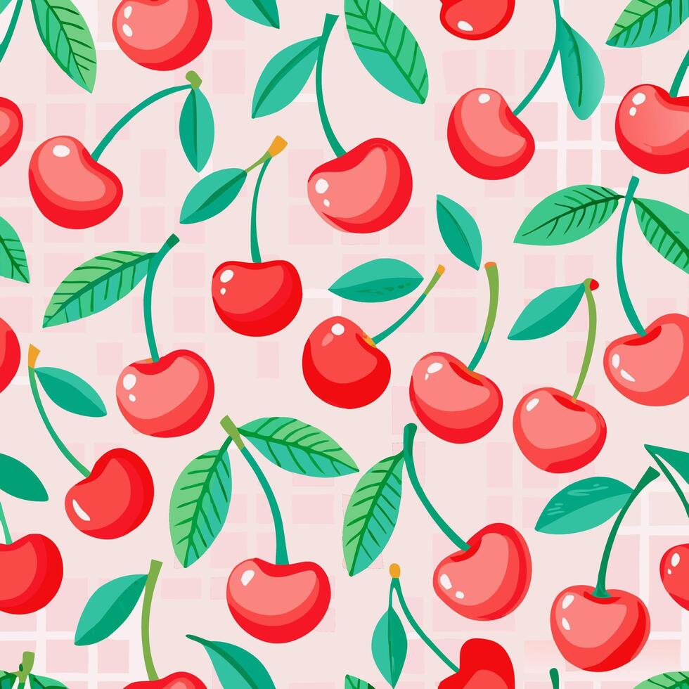 Seamless Pattern of Red Cherries on Pink Background vector