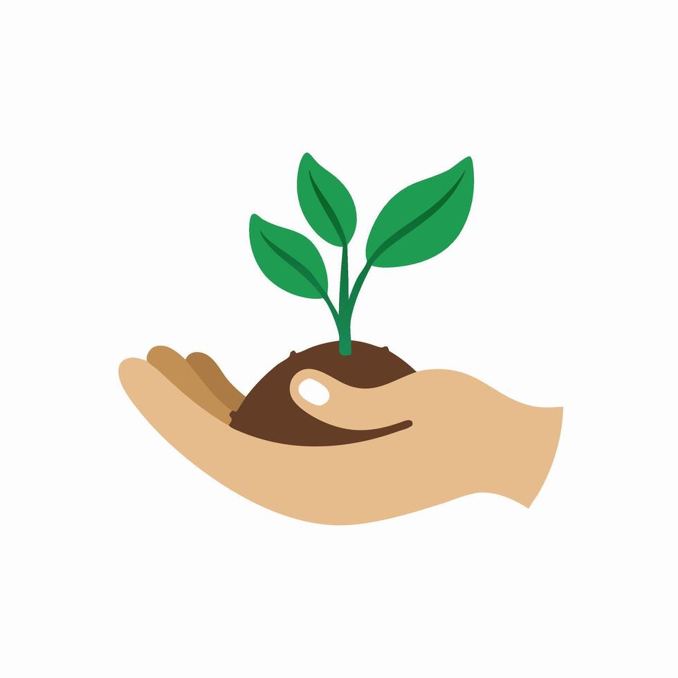 Hand Holding Young Plant Sprout with Soil, Growth Concept vector