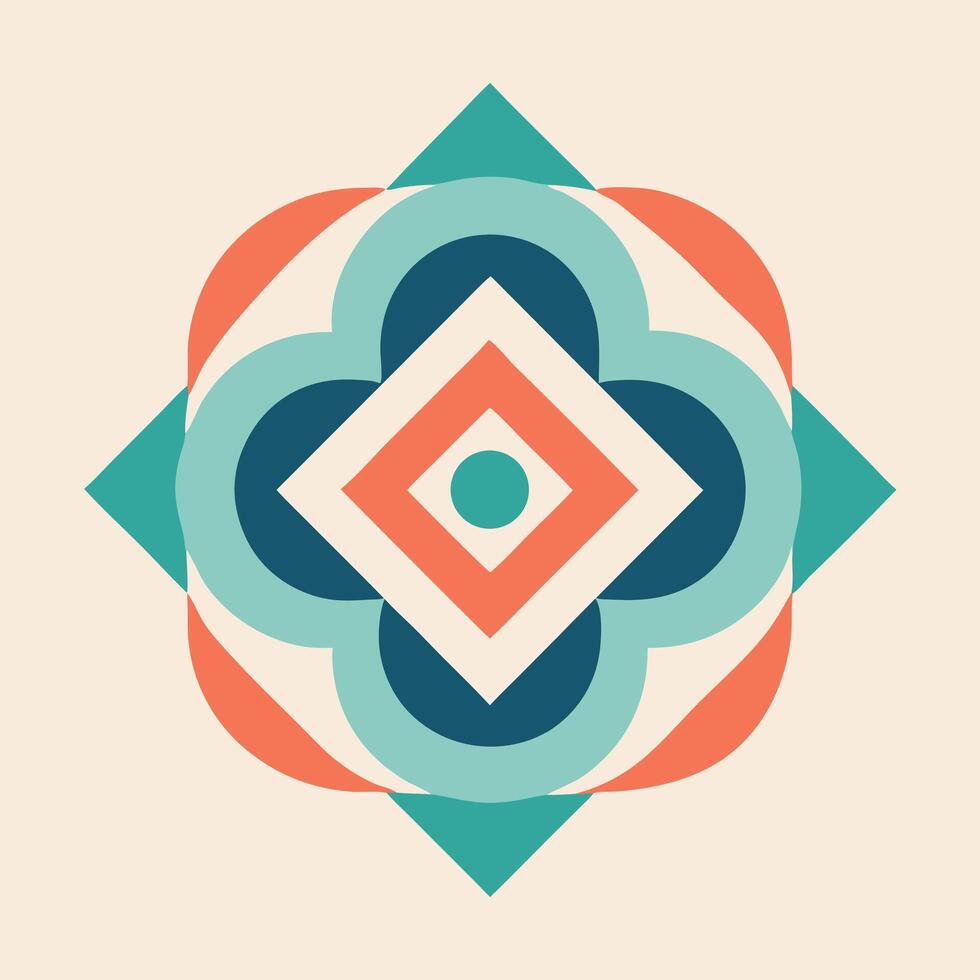 Abstract Geometric Pattern Design Teal, Coral, and Navy Blue Shapes vector