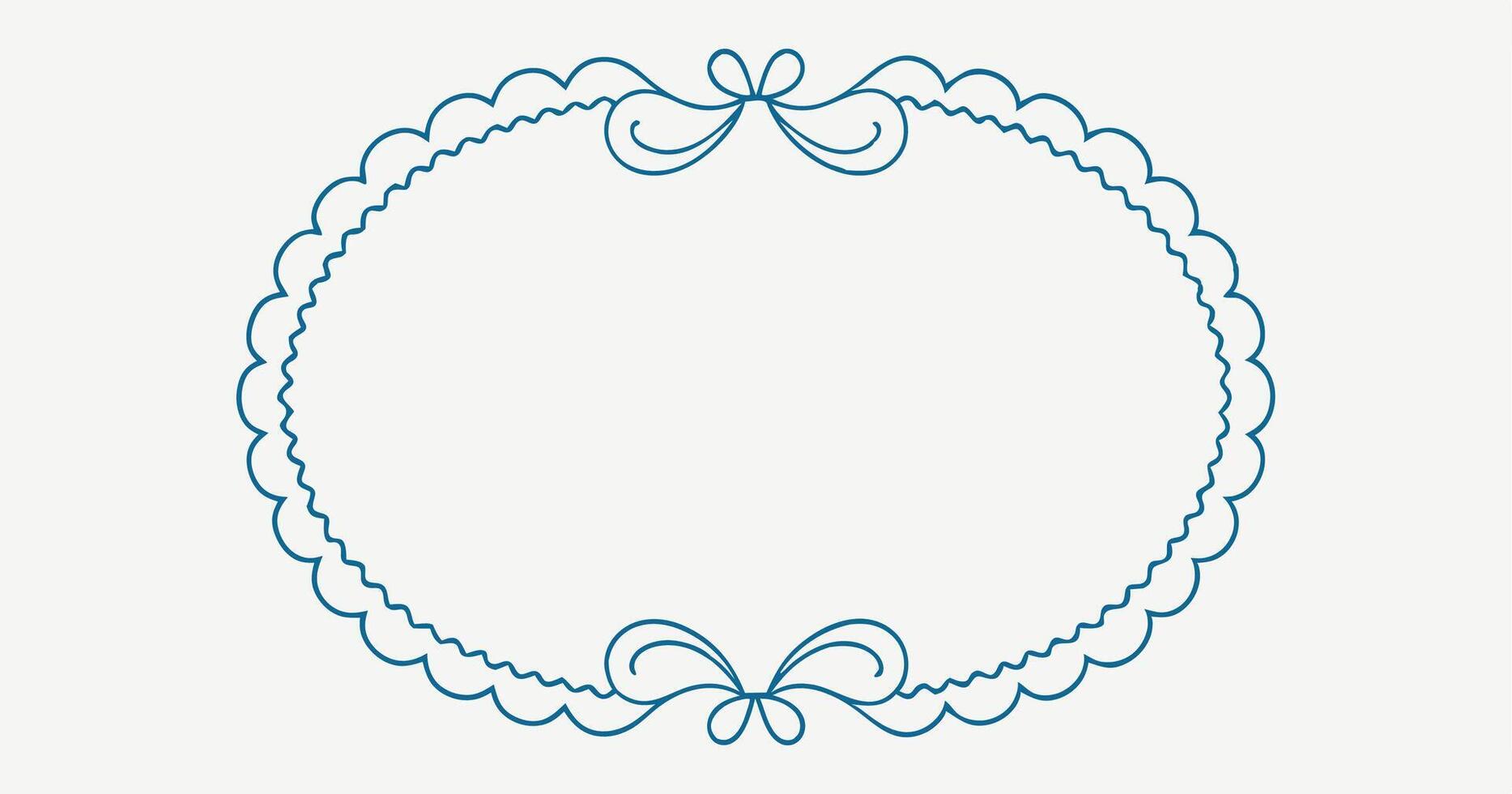 Oval Blue Scalloped Frame with Swirls, Elegant Border vector
