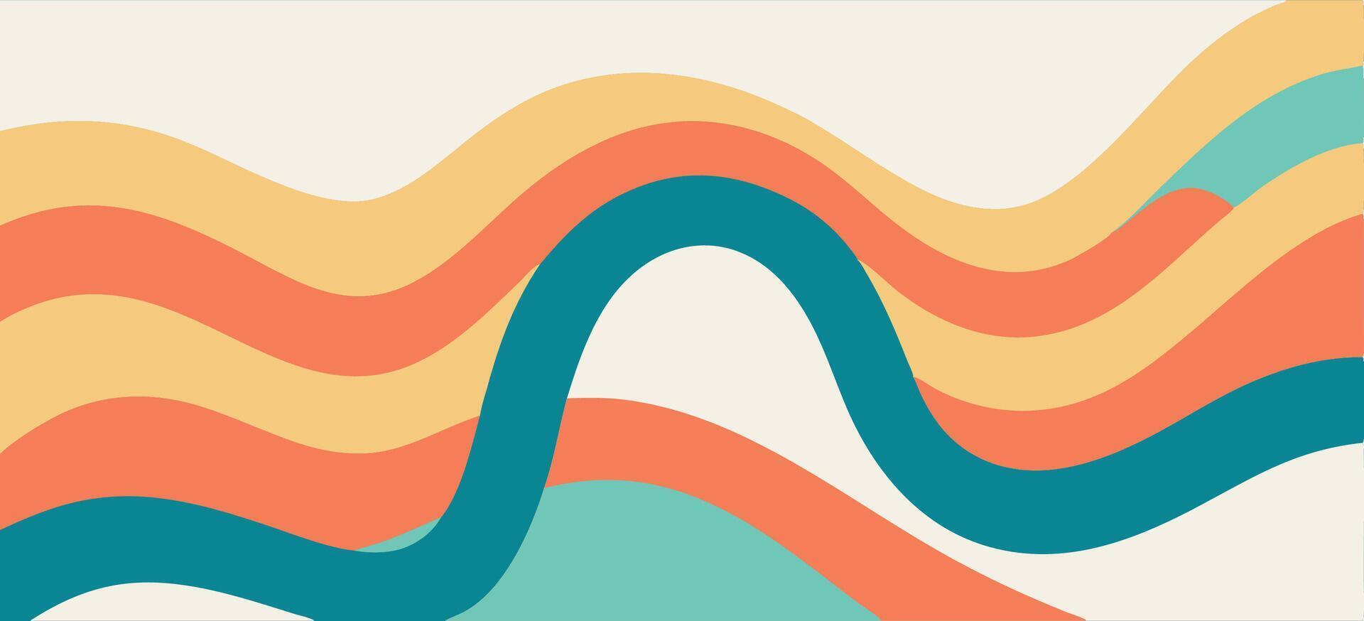 Abstract Wavy Lines Background Pastel Orange, Teal, Yellow vector
