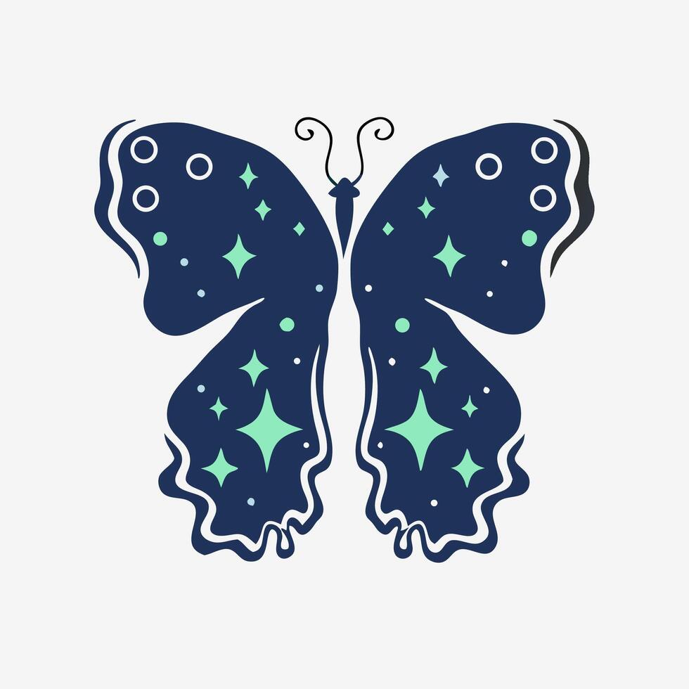 Celestial Butterfly Illustration Dark Blue Wings with Stars vector