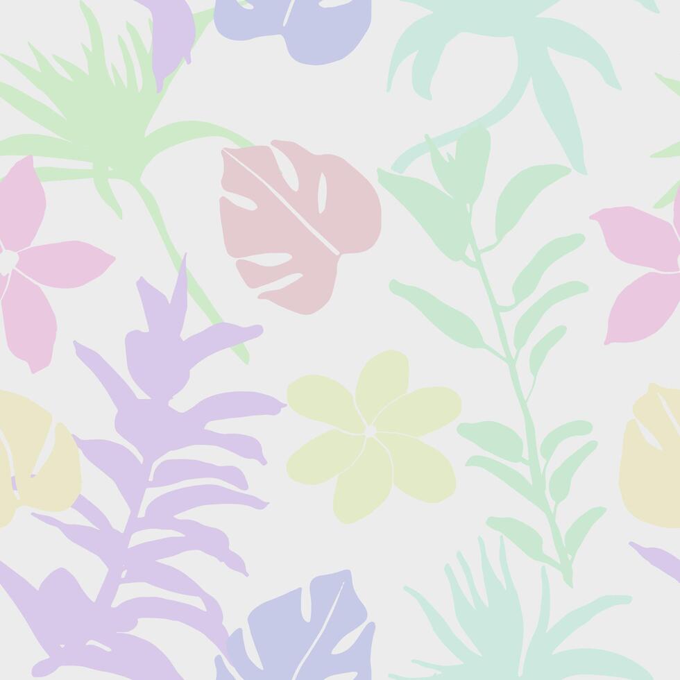 Hand drawn simple plants design with subtle brush texture seamless pattern vector