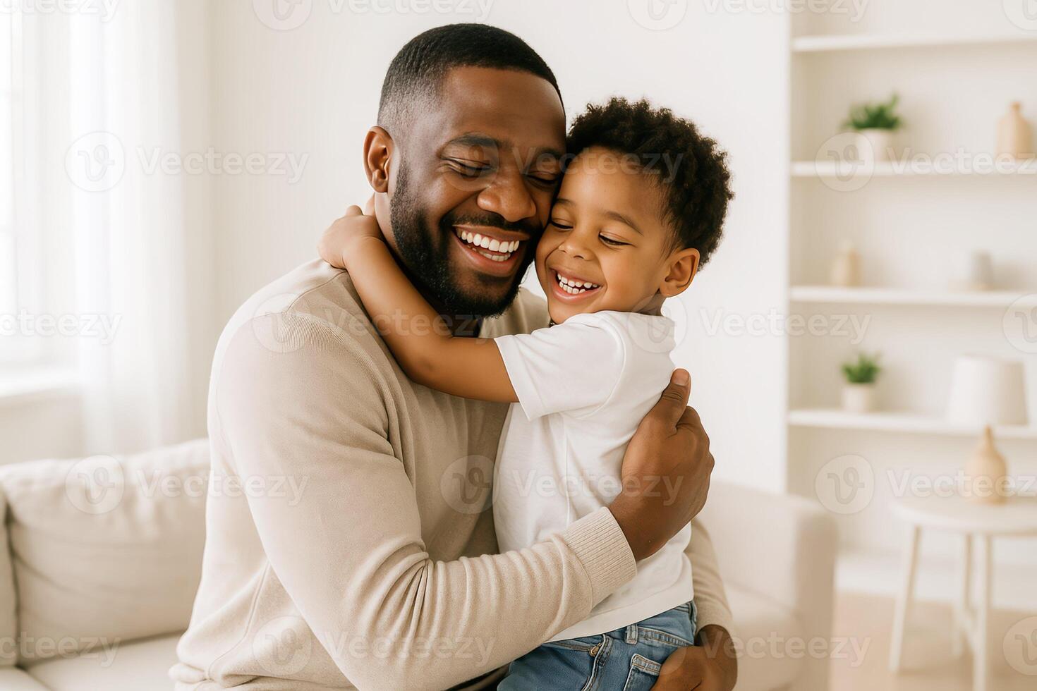 Happy Father's Day. son hugs his father. family and parenthood photo