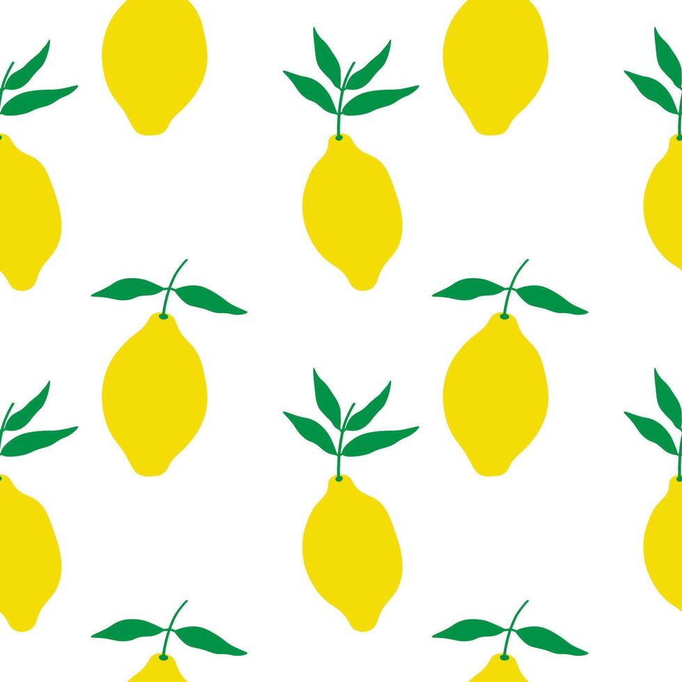 Lemon Citrus fruit on repeating seamless pattern. Background with yellow citrons. Rapport with yellow Lime plant with branch and leaves for wrapping, textile, paper, card, print, paper, label vector
