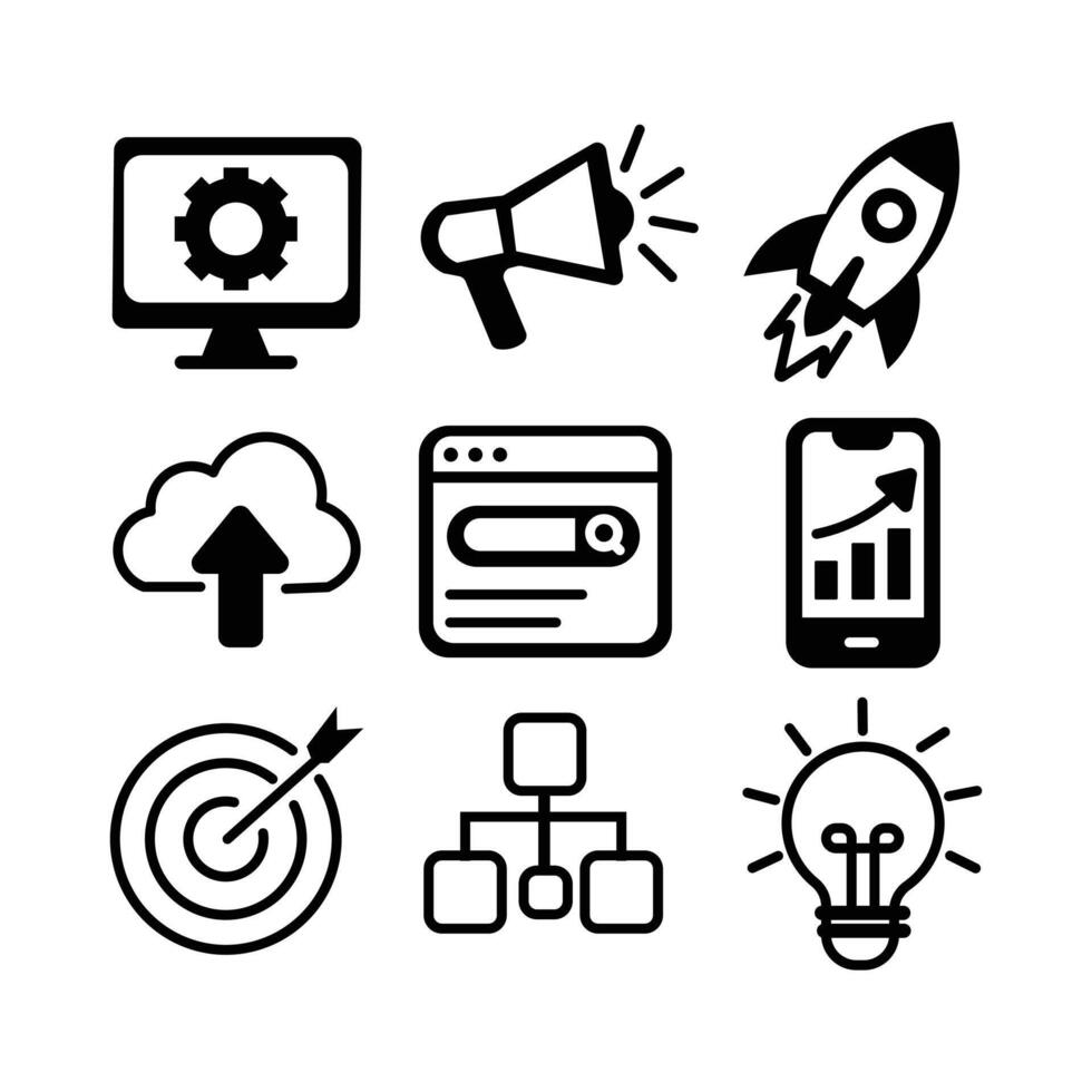 Digital marketing business icon set vector