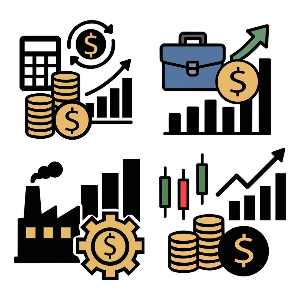 Industrial business and finance icon set vector