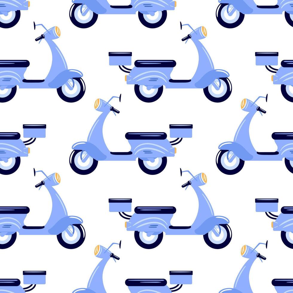 A seamless illustration featuring a pattern of blue scooters. The design showcases the scooters in a dynamic and playful arrangement, perfect for vibrant backgrounds. vector