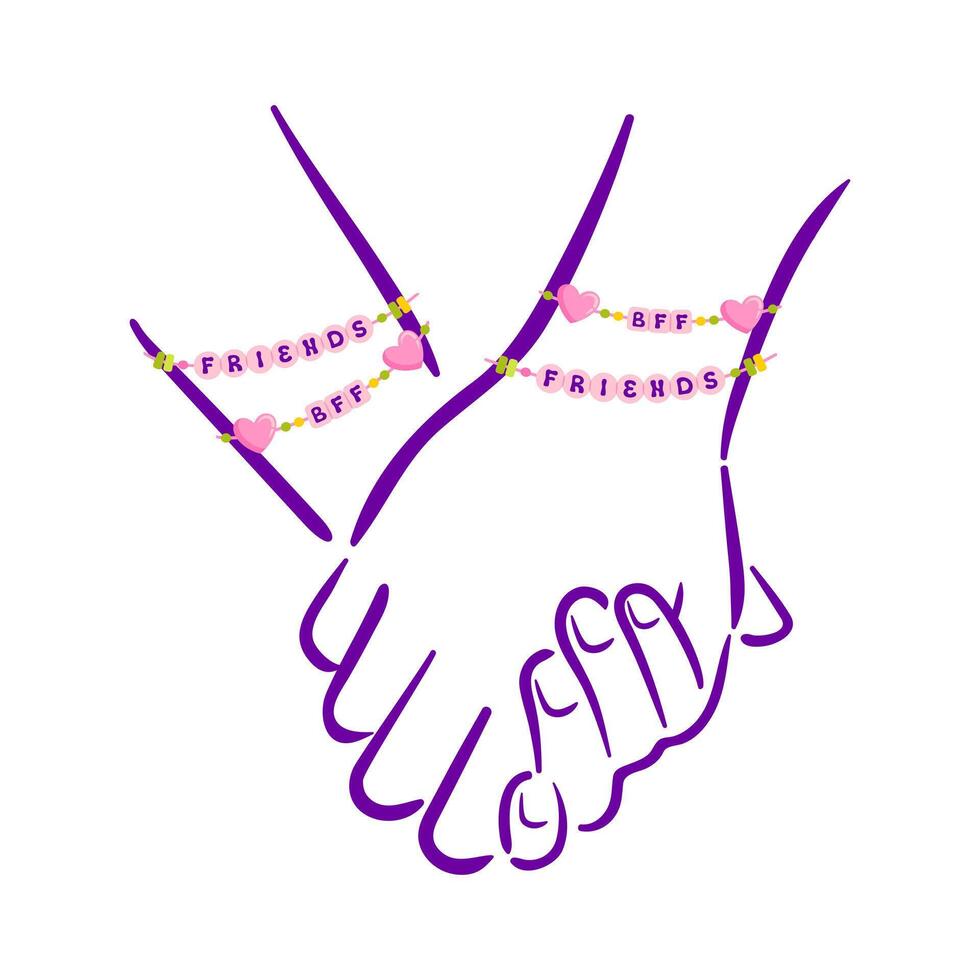 Happy Friendship Day. A illustration depicting two hands holding each other, DIY friendship bracelet. symbolizing friendship and unity. vector