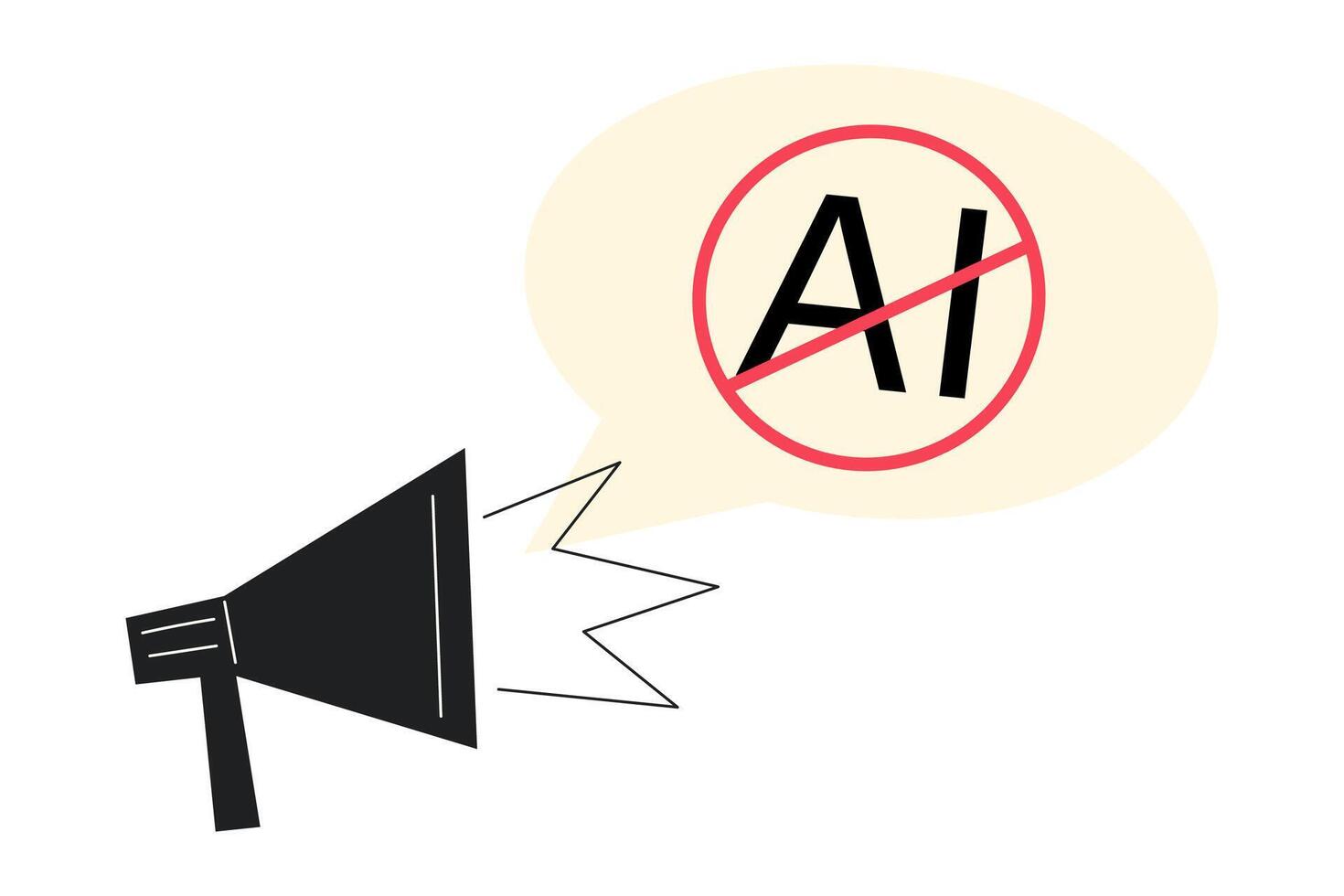 Megaphone with Anti-AI Message, Flat Style Illustration Symbolising Protest Against Artificial Intelligence vector