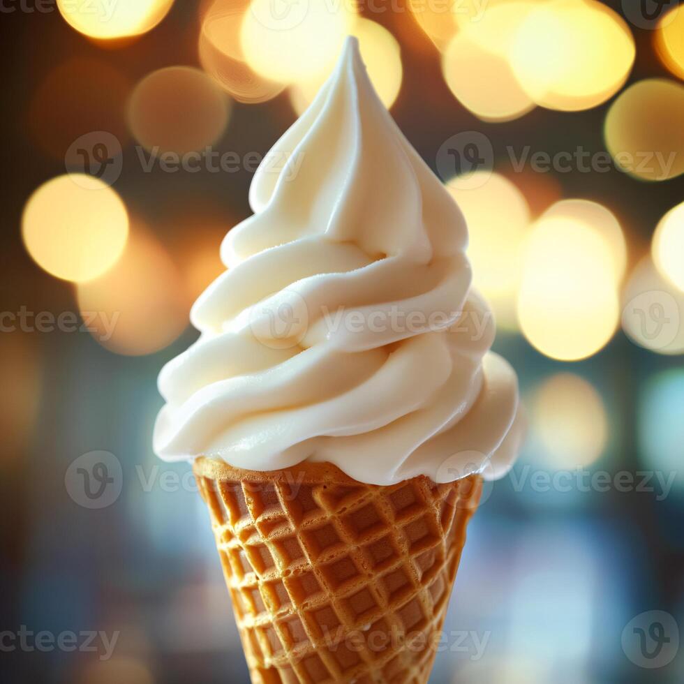 Classic Vanilla Soft Serve Ice Cream in Waffle Cone photo