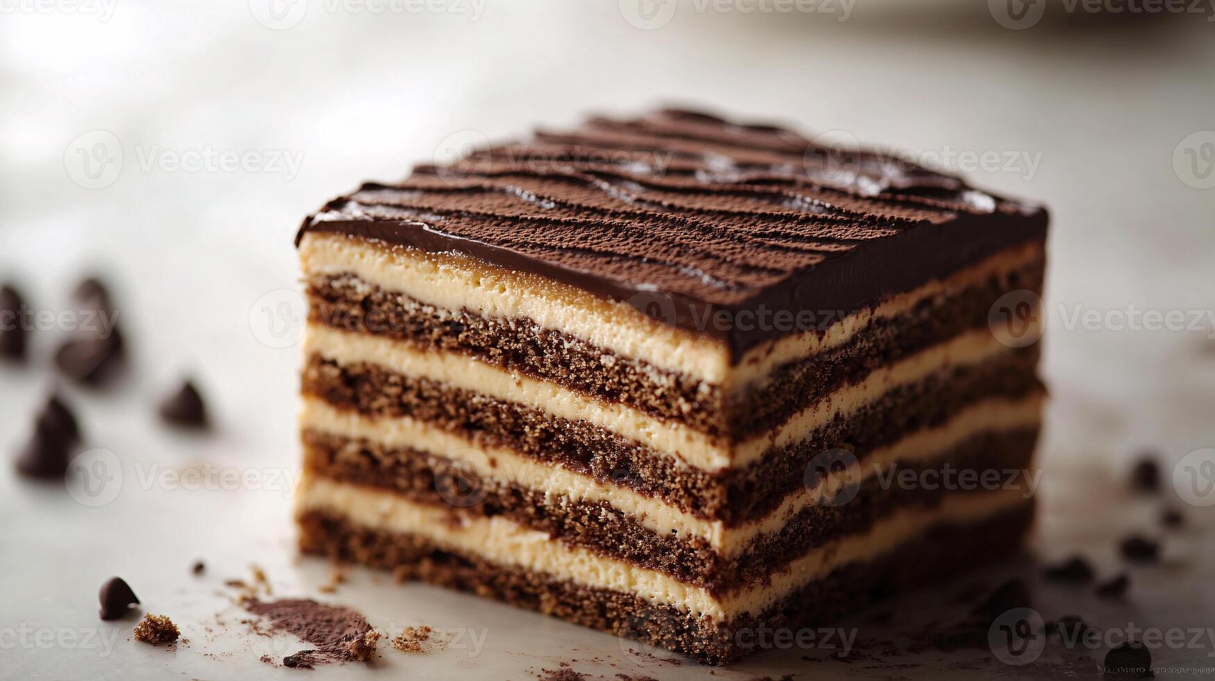 Ultra-realistic image of Opera Cake showcasing beautiful layers photo