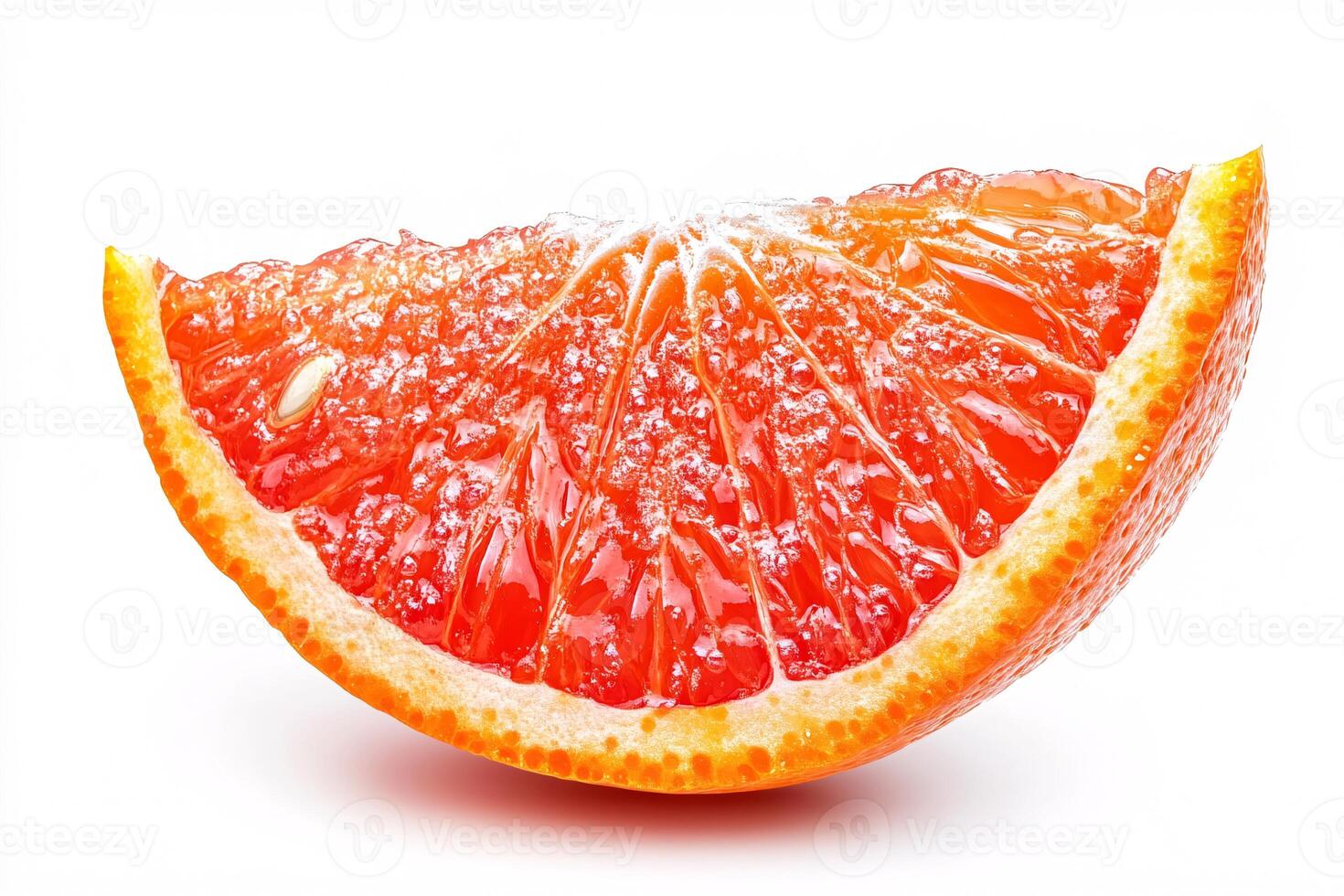 Fresh and juicy red mandarin citrus slice showcasing vivid color contrast photo