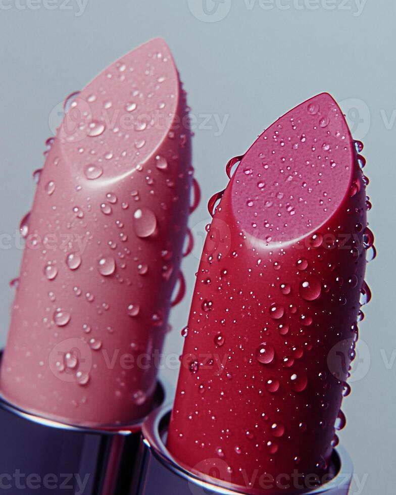 Minimalist Style Lipstick Product Photography with Water Drops photo