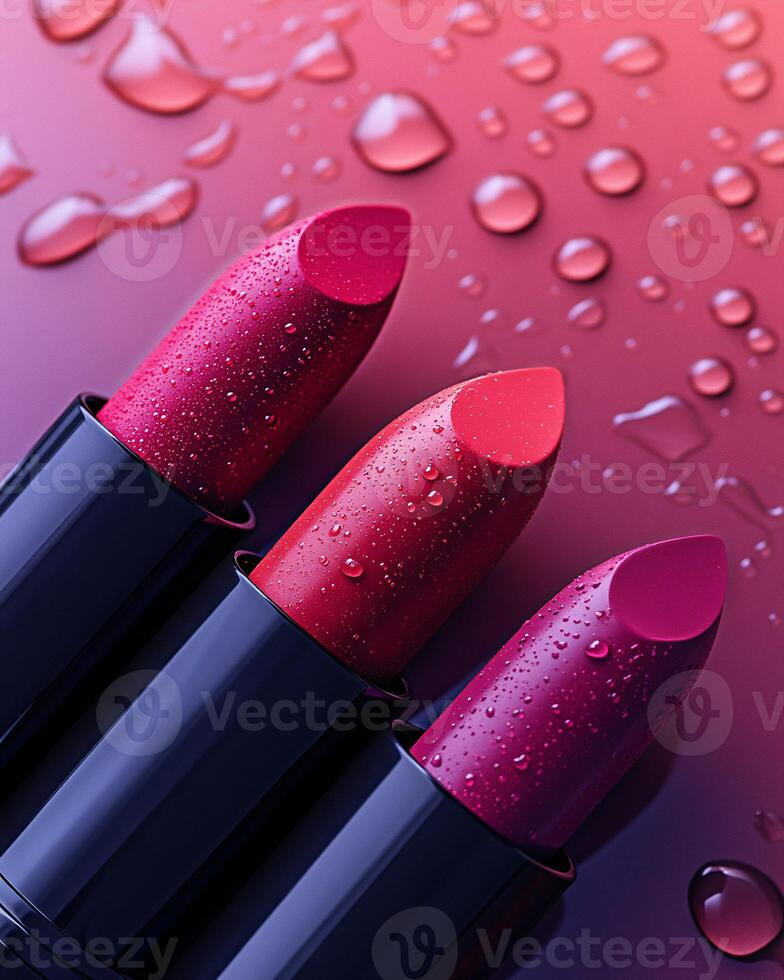 Stunning Close-Up of Three Lipsticks in Pink and Red Hues photo