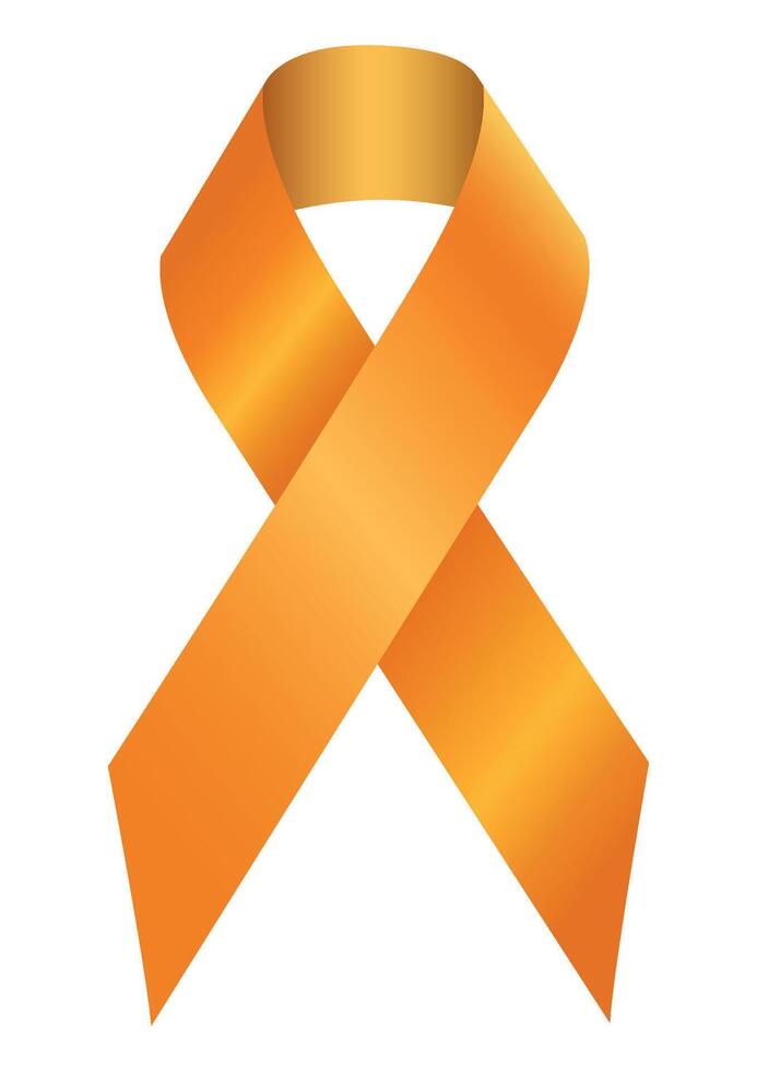 Realistic Awareness Orange ribbon. World Multiple Sclerosis Day, Hunger, Kidney Cancer, Leukemia, Lupus, Malnutrition, Melanoma, Motorcycle Safety concept. 3d tape EPS 10. Design Template for poster vector