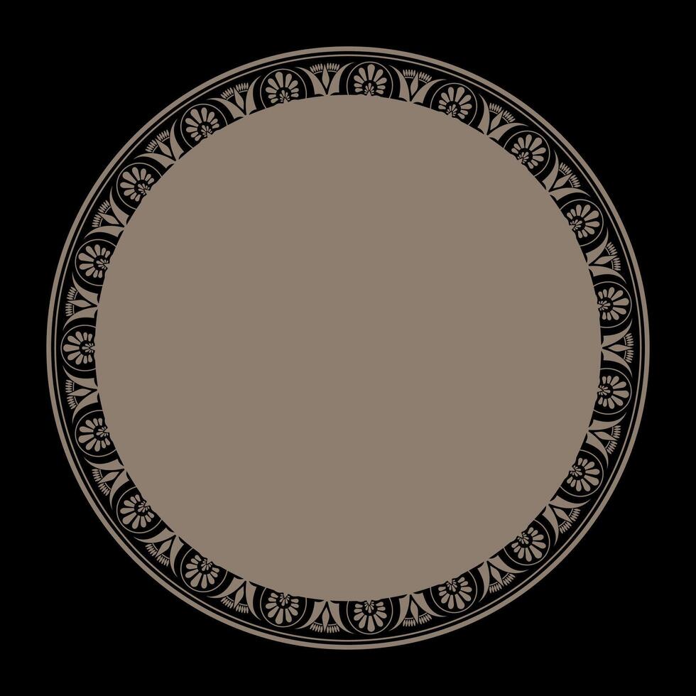 Oriental round frame with arabesques, floral motifs. Abstract decorative round border. Circle, ring of the Middle Ages. Circle of Ancient Greece, Roman Empire. For ceramic, textile, embroidery vector