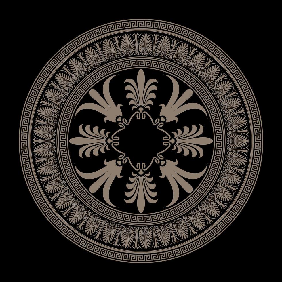 Round pattern with greek key meanders. Circle of Ancient Greece and the Roman Empire. Byzantine painting. Greek fret, key. Decoration of European palaces, ceramic, textile, embroidery, porcelain. vector