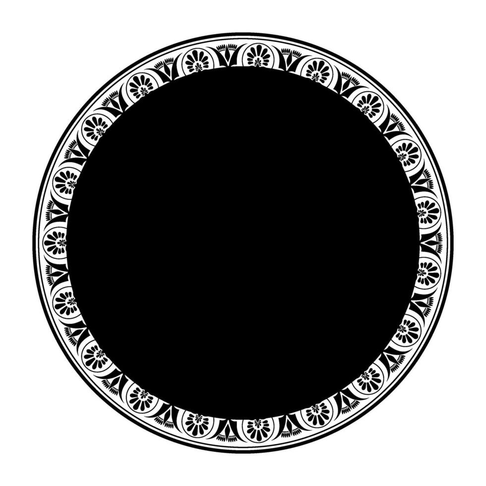 Classic Greek round ornament. Black and white round frame with Greek meander, Chinese pattern. Circle of Ancient Greece, Roman Empire. Decorative element for design for ceramic, textile, embroidery vector