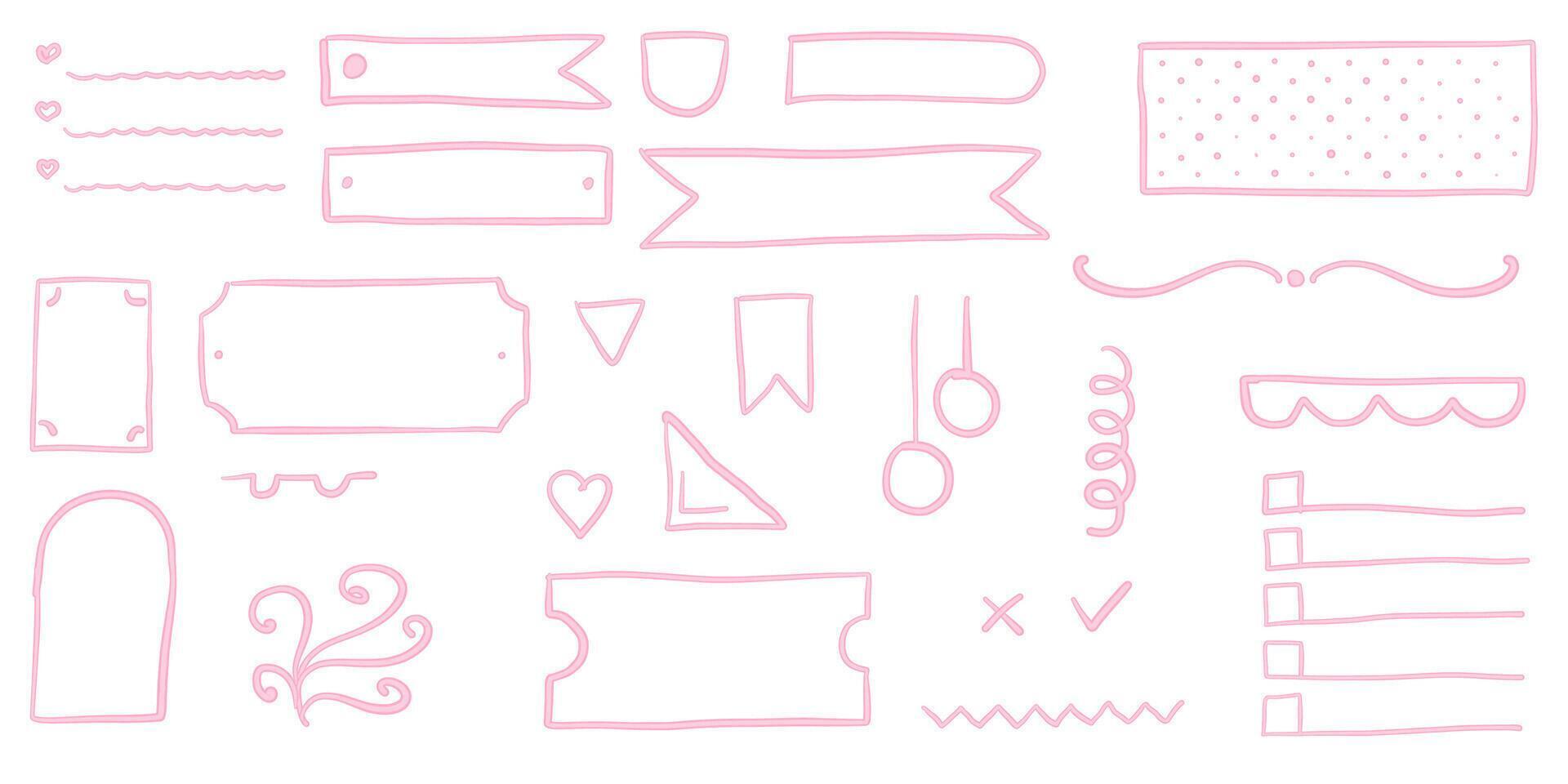 Coquette bullet journal elements. To-do list, corners and stickers for gilly notebook planer vector