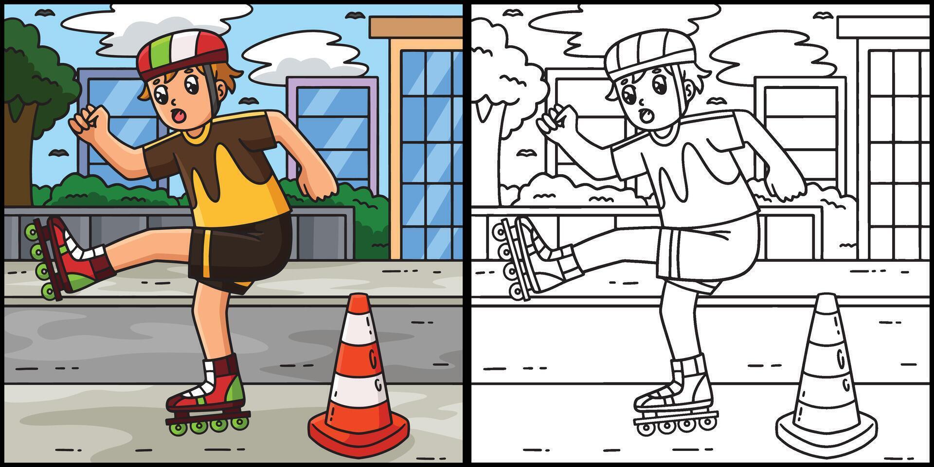 Inline Skater Avoiding Traffic Cone Illustration vector