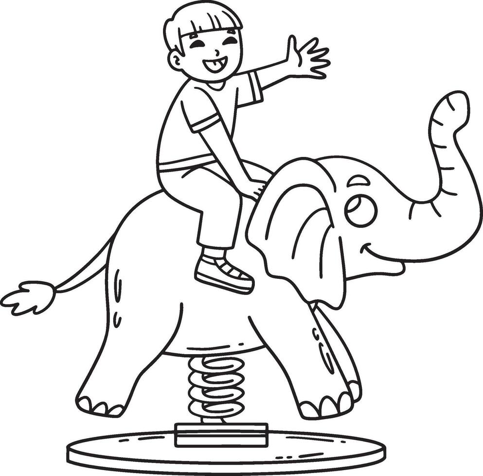 Playground Boy on Elephant Spring Rider Isolated vector