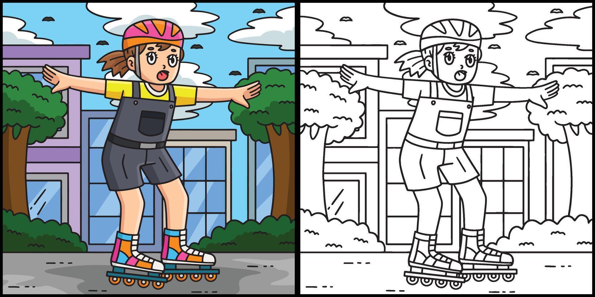 Female Inline Skater Practicing Illustration vector