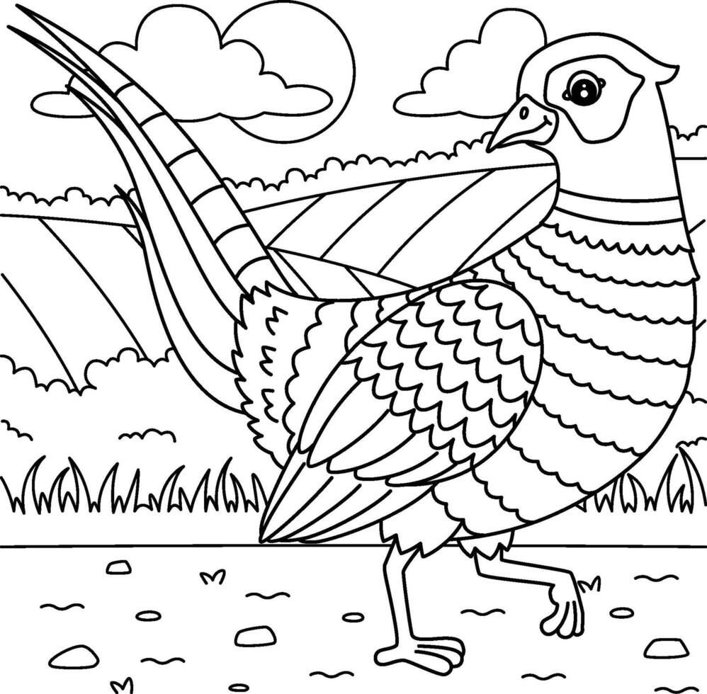 Bird Common Pheasant Coloring Page for Kids vector
