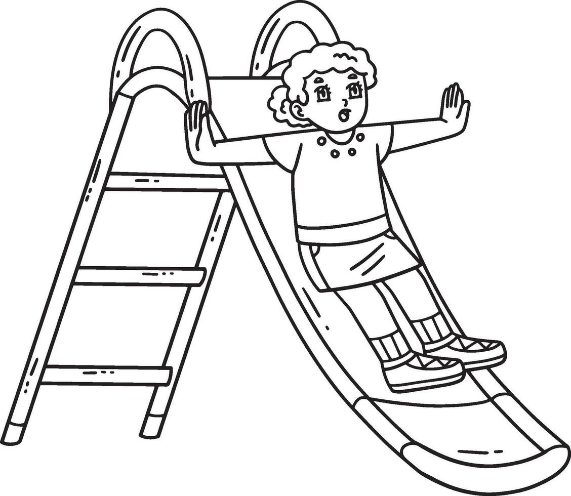 Playground Girl on a Slide Isolated Coloring Page vector