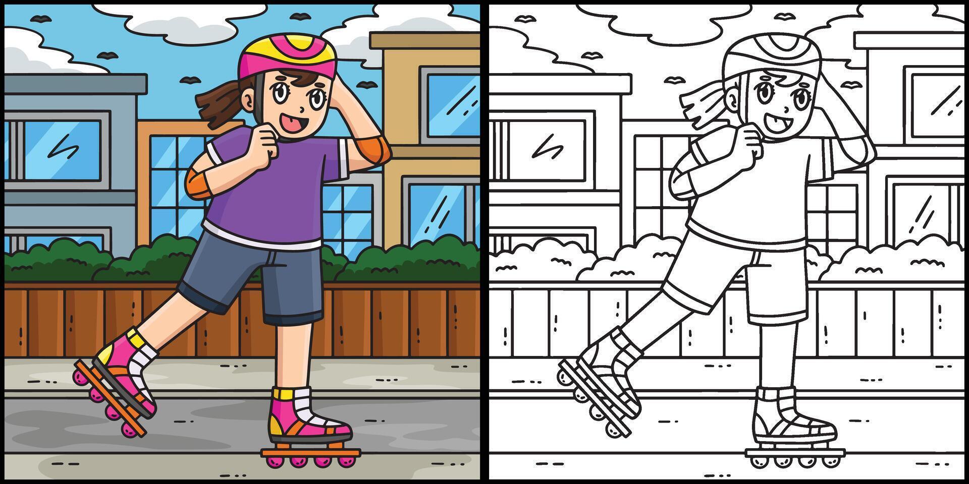 Female Inline Skater Adjusting Helmet Illustration vector