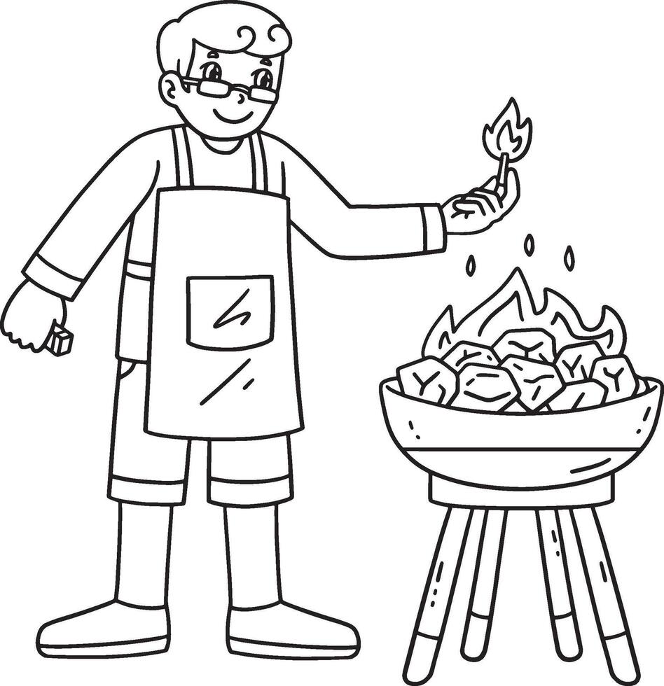 BBQ and Grilling Dad Setting Up the Fire Isolated vector