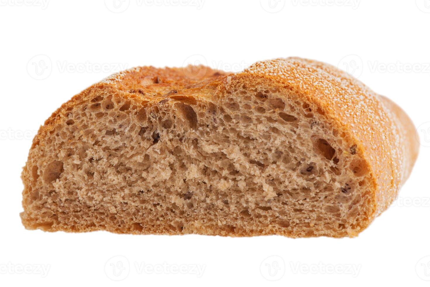 Half of buckwheat baguette isolated on white. photo