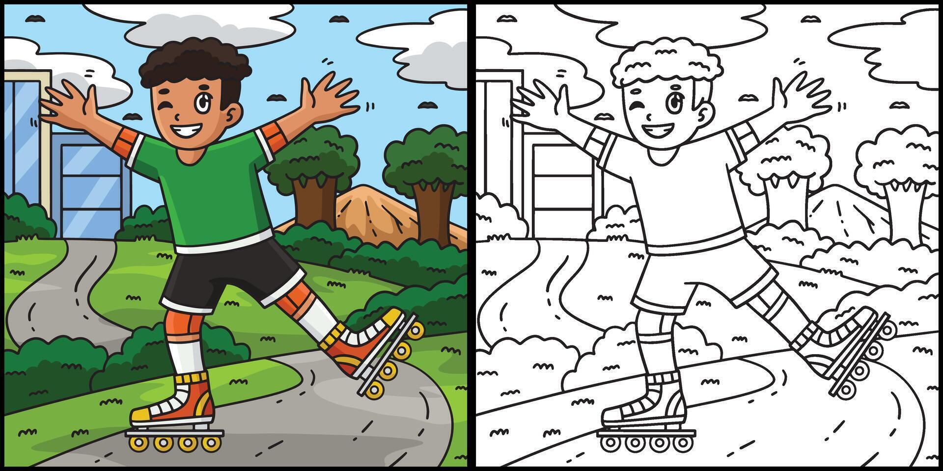 Inline Skater Waving Coloring Page Illustration vector