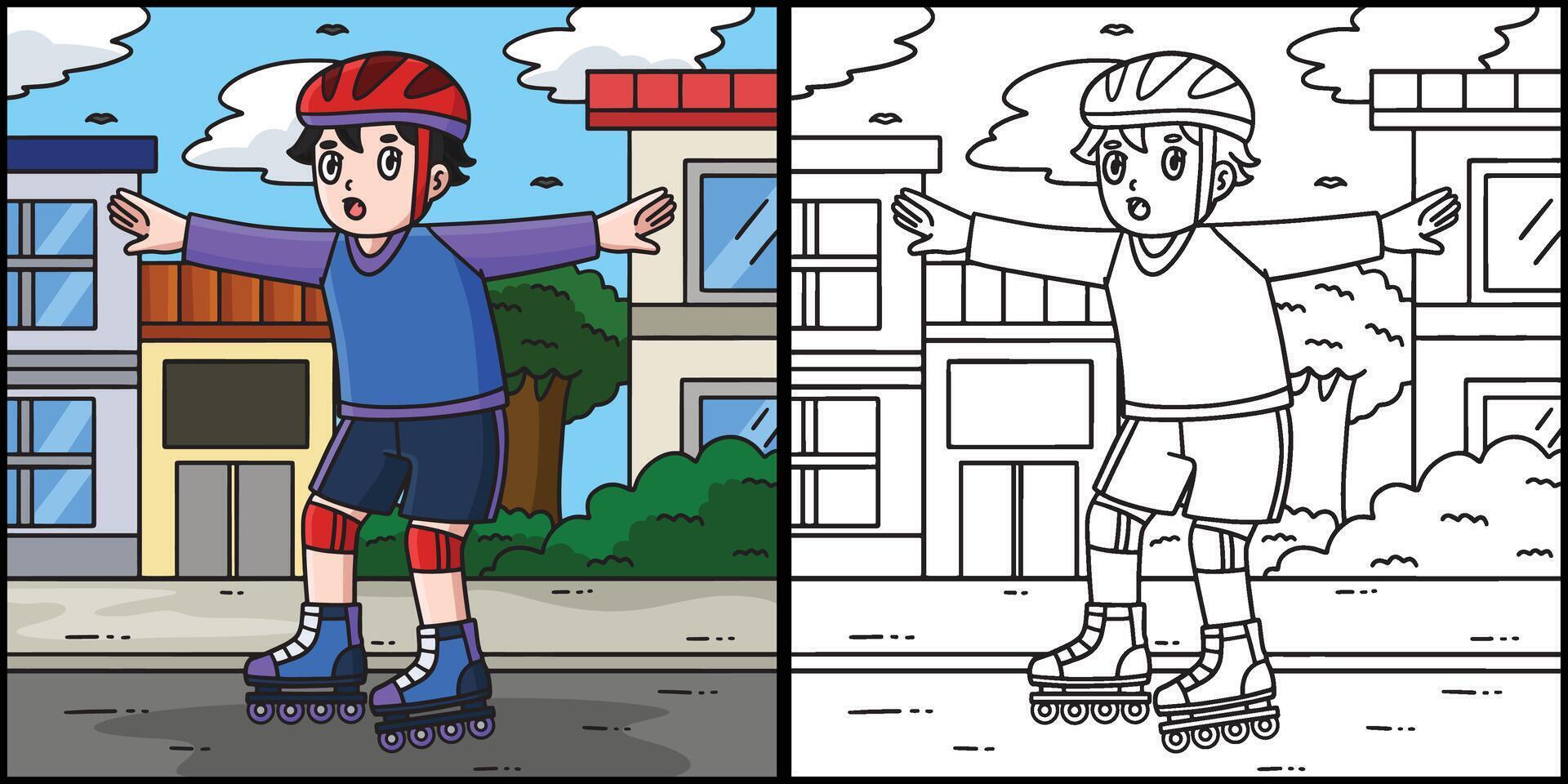 Inline Skater Boy Trying to Balance Illustration vector