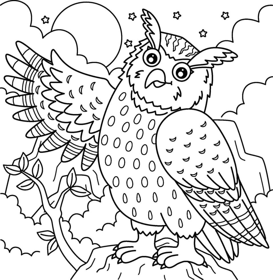 Bird Eurasian Eagle Owl Coloring Page for Kids vector