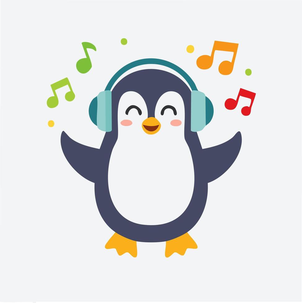 Cute Penguin dancing with music vector