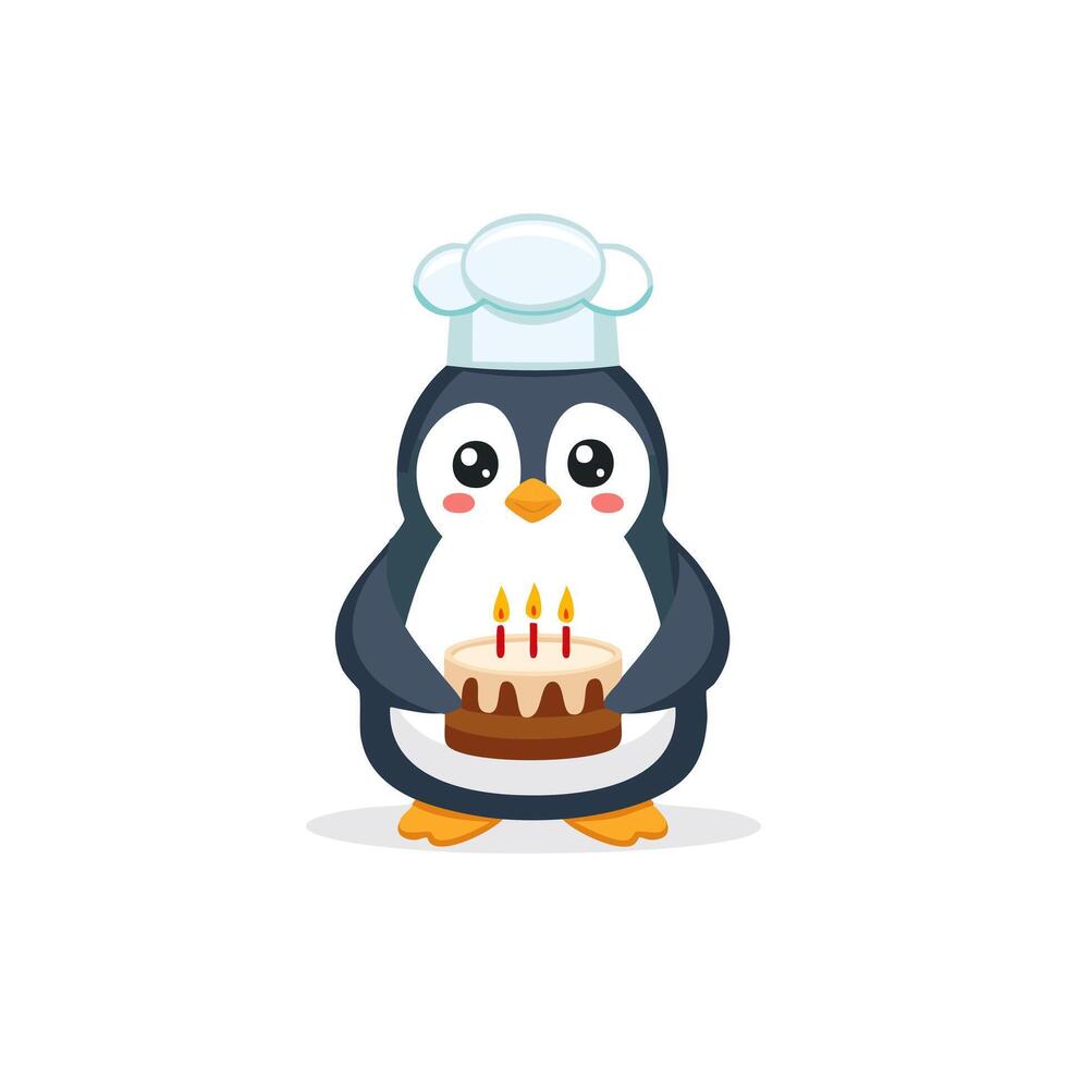 Cute Penguin baking a cake vector