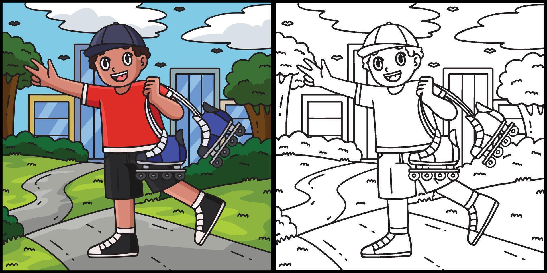 Inline Skater Carrying Skates Illustration vector