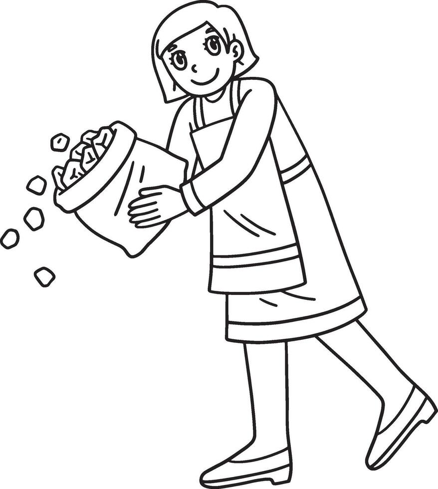 BBQ and Grilling Mom Pouring Coal Isolated vector