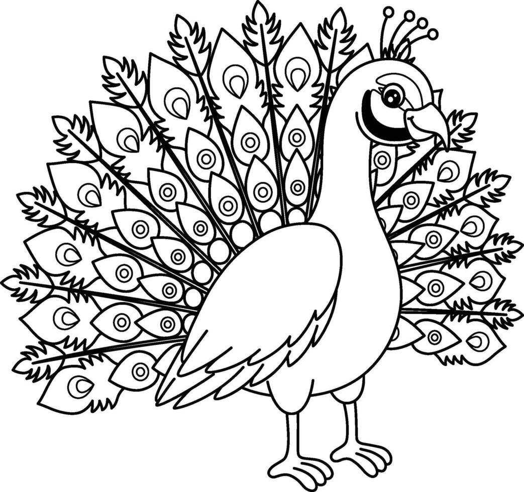 Bird Peacock Isolated Coloring Page for Kids vector