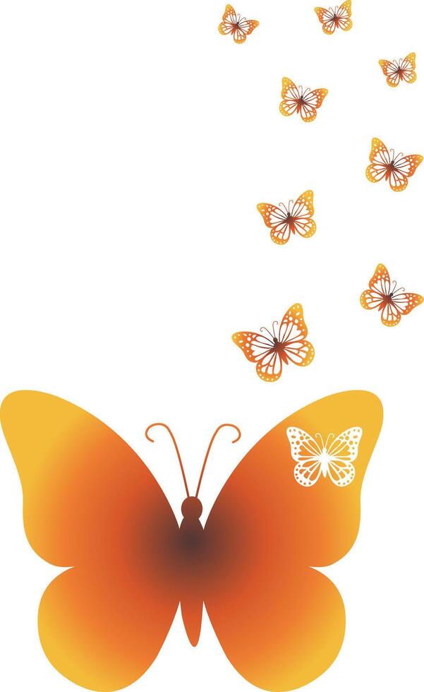 Orange Gradient Butterfly with Flying Trail. Elegant Insect Design for Spring Decor, Nature Themes, Minimal Art Posters, Eco Products, Beauty and Transformation Concept. illustration vector